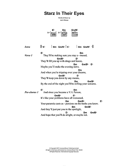 Download Just Jack Starz In Their Eyes Sheet Music and learn how to play Lyrics & Chords PDF digital score in minutes