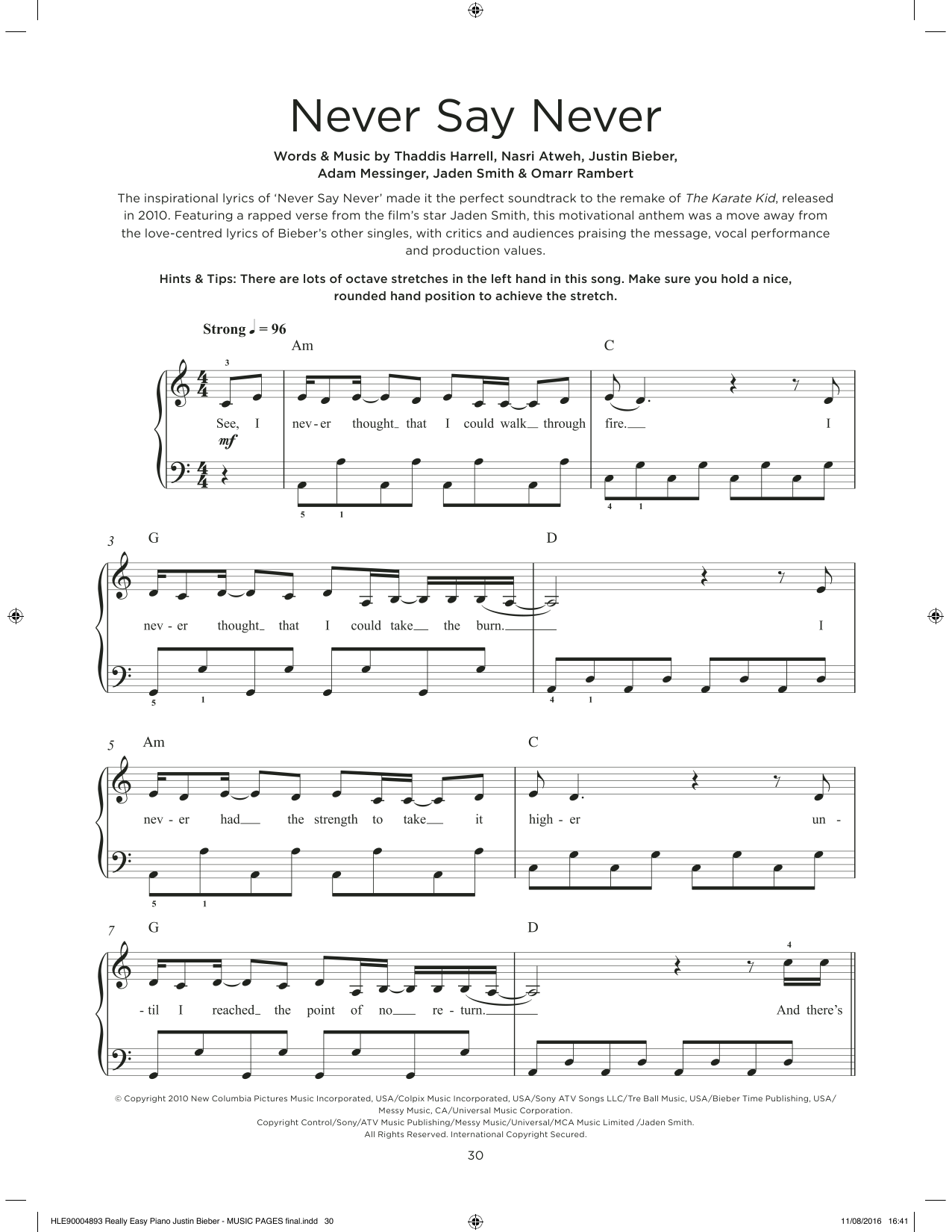 Download Justin Bieber & Jaden Never Say Never Sheet Music and learn how to play Really Easy Piano PDF digital score in minutes