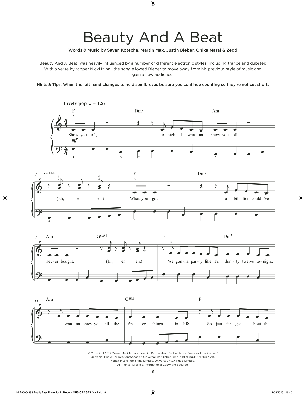 Download Justin Bieber & Nicki Minaj Beauty And A Beat Sheet Music and learn how to play Really Easy Piano PDF digital score in minutes