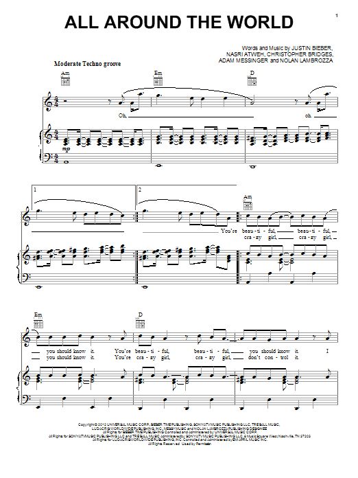 Download Justin Bieber All Around The World Sheet Music and learn how to play Easy Piano PDF digital score in minutes
