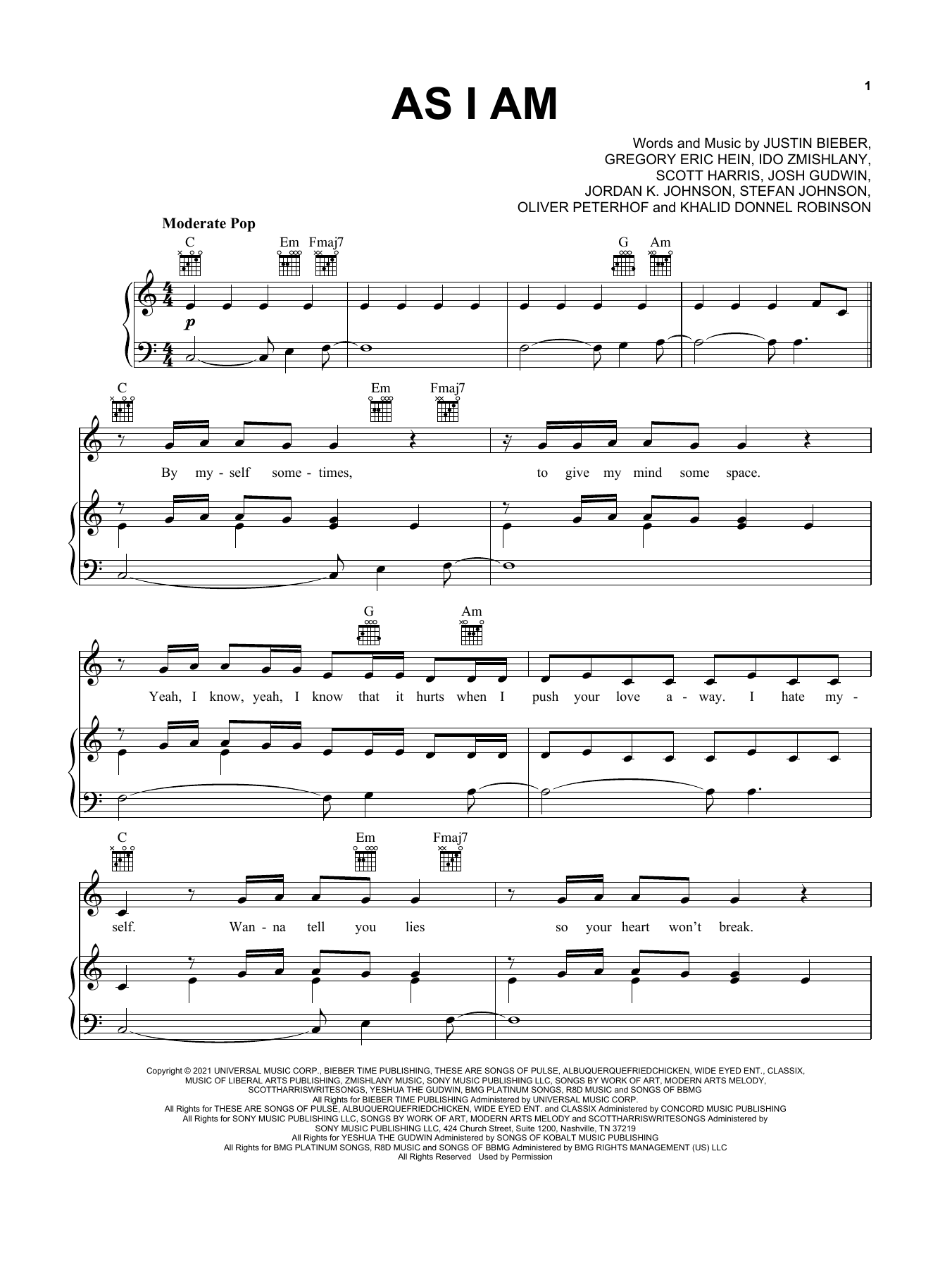 Download Justin Bieber As I Am (feat. Khalid) Sheet Music and learn how to play Piano, Vocal & Guitar Chords (Right-Hand Melody) PDF digital score in minutes