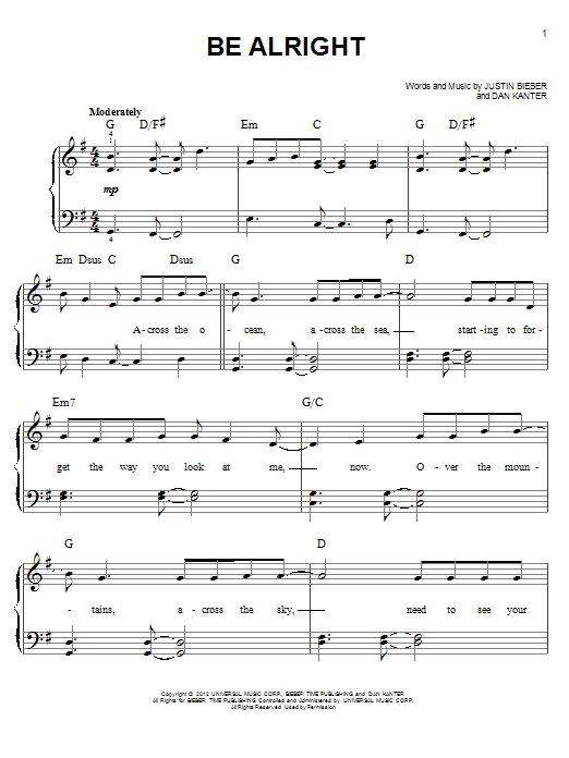 Download Justin Bieber Be Alright Sheet Music and learn how to play Piano, Vocal & Guitar (Right-Hand Melody) PDF digital score in minutes