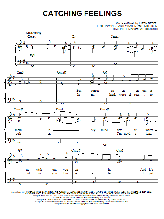 Download Justin Bieber Catching Feelings Sheet Music and learn how to play Piano, Vocal & Guitar (Right-Hand Melody) PDF digital score in minutes