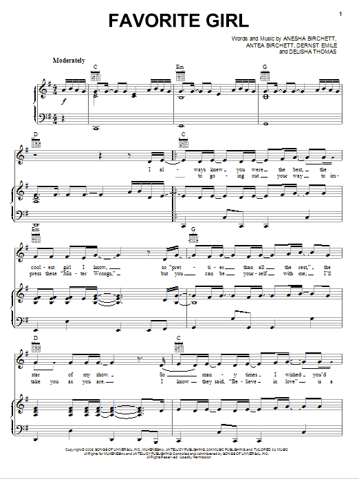 Download Justin Bieber Favorite Girl Sheet Music and learn how to play Piano (Big Notes) PDF digital score in minutes