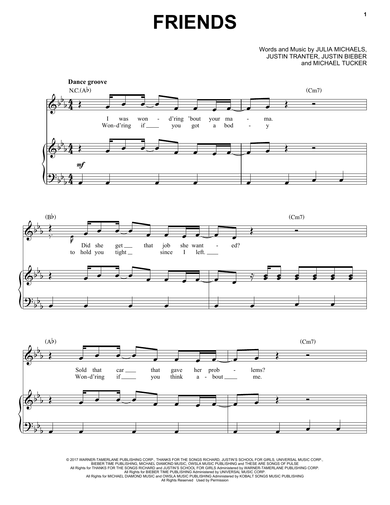 Download Justin Bieber Friends (feat. BloodPop) Sheet Music and learn how to play Piano, Vocal & Guitar (Right-Hand Melody) PDF digital score in minutes
