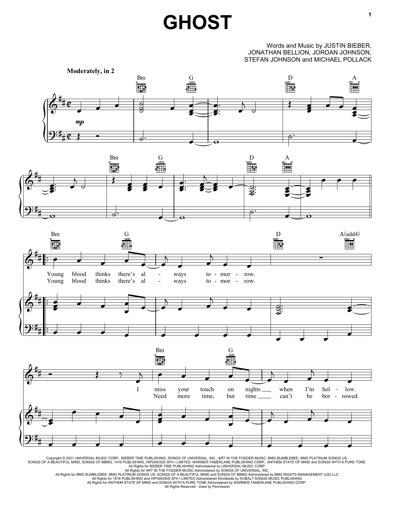 Download Justin Bieber Ghost Sheet Music and learn how to play Easy Guitar Tab PDF digital score in minutes