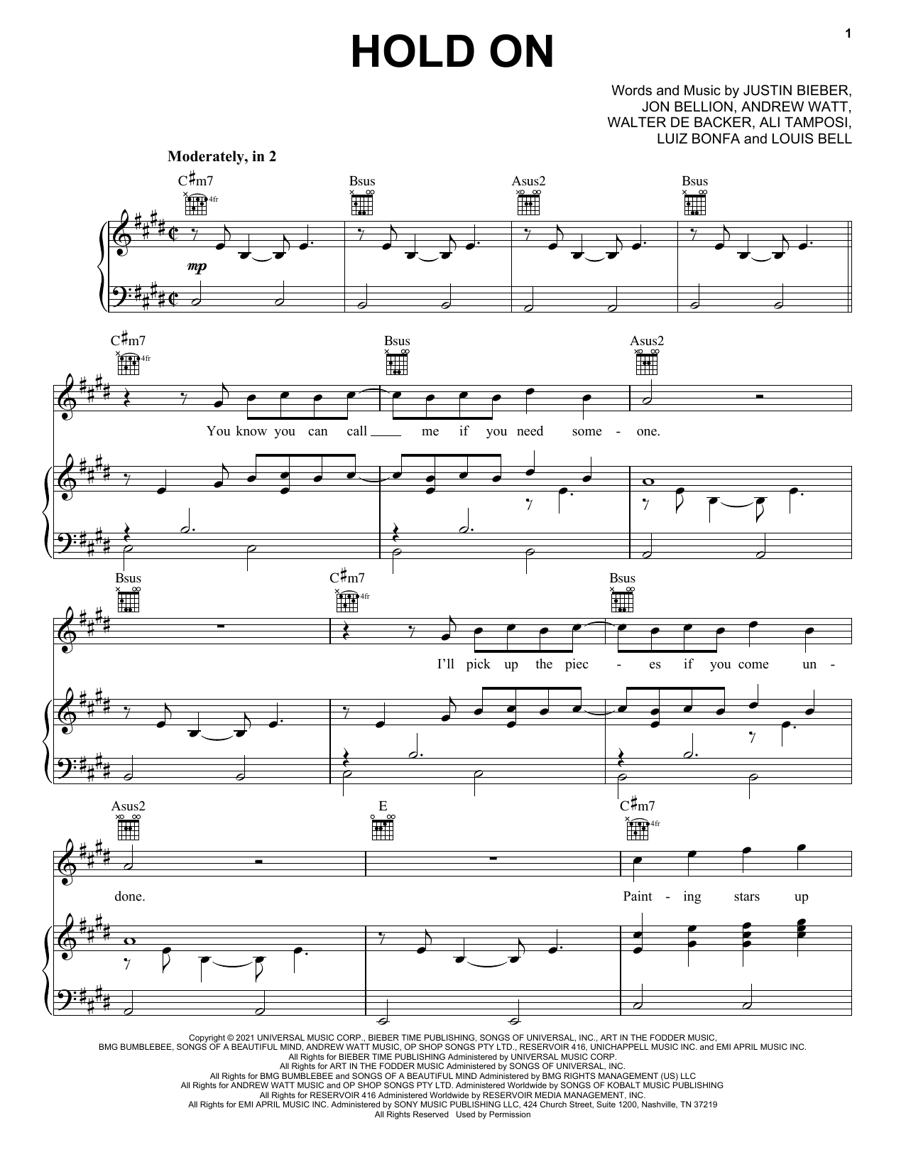Download Justin Bieber Hold On Sheet Music and learn how to play Super Easy Piano PDF digital score in minutes