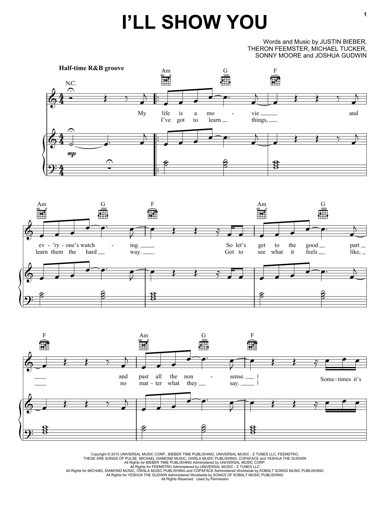 Download Justin Bieber I'll Show You Sheet Music and learn how to play Piano, Vocal & Guitar (Right-Hand Melody) PDF digital score in minutes