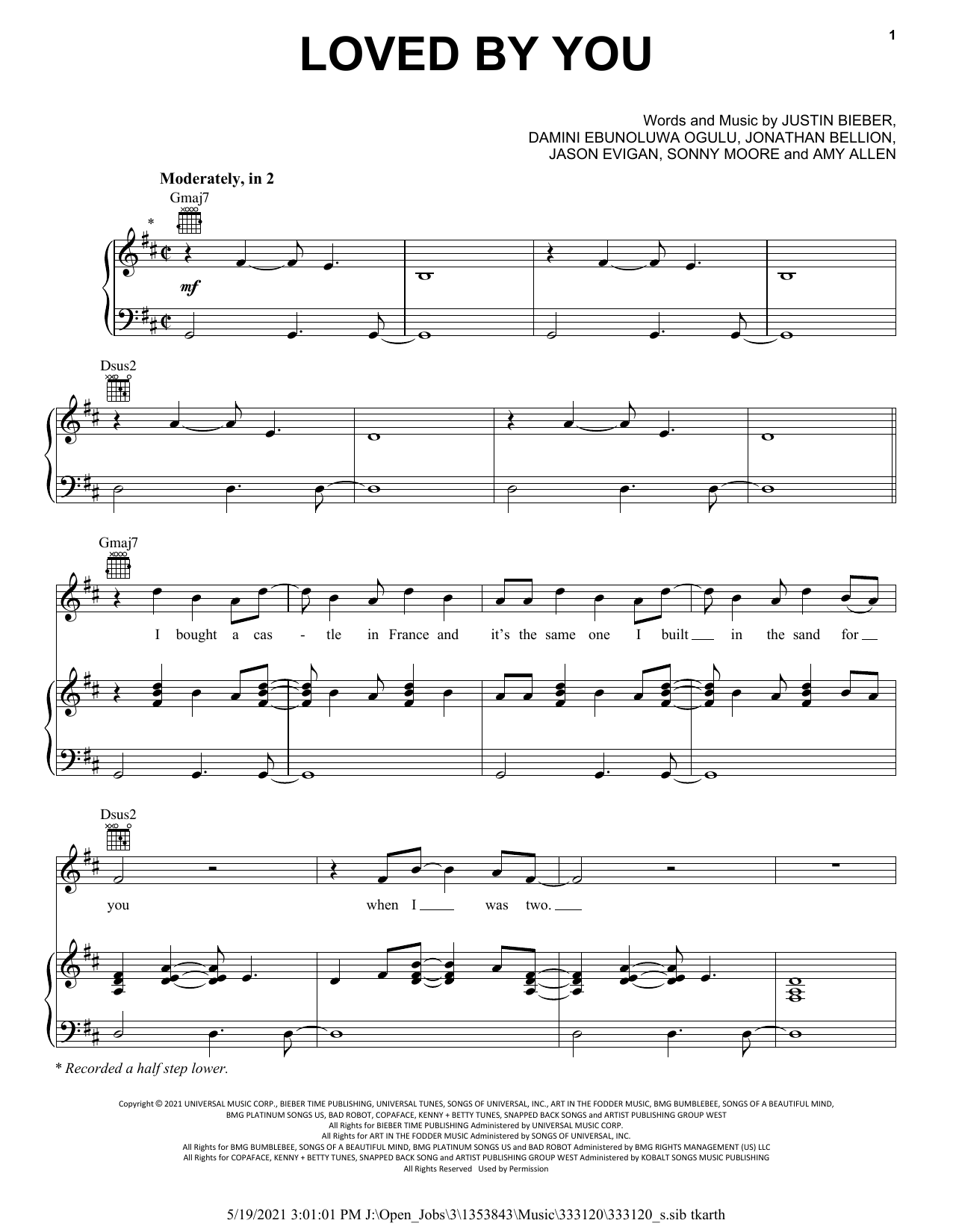 Download Justin Bieber Loved By You (feat. Burna Boy) Sheet Music and learn how to play Piano, Vocal & Guitar Chords (Right-Hand Melody) PDF digital score in minutes