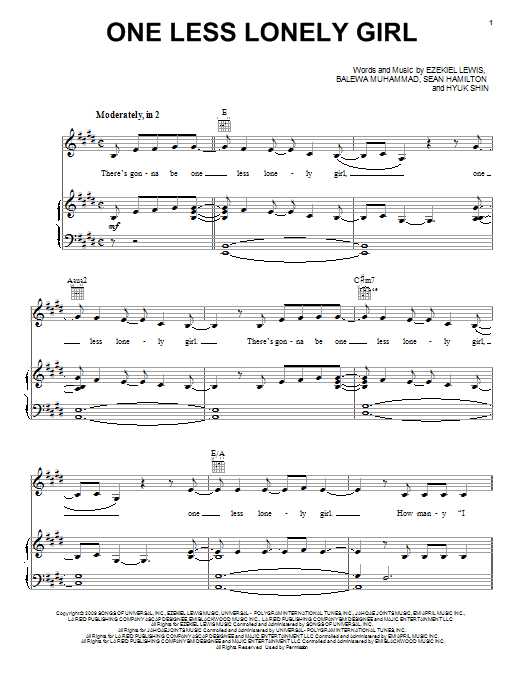 Download Justin Bieber One Less Lonely Girl Sheet Music and learn how to play Voice PDF digital score in minutes