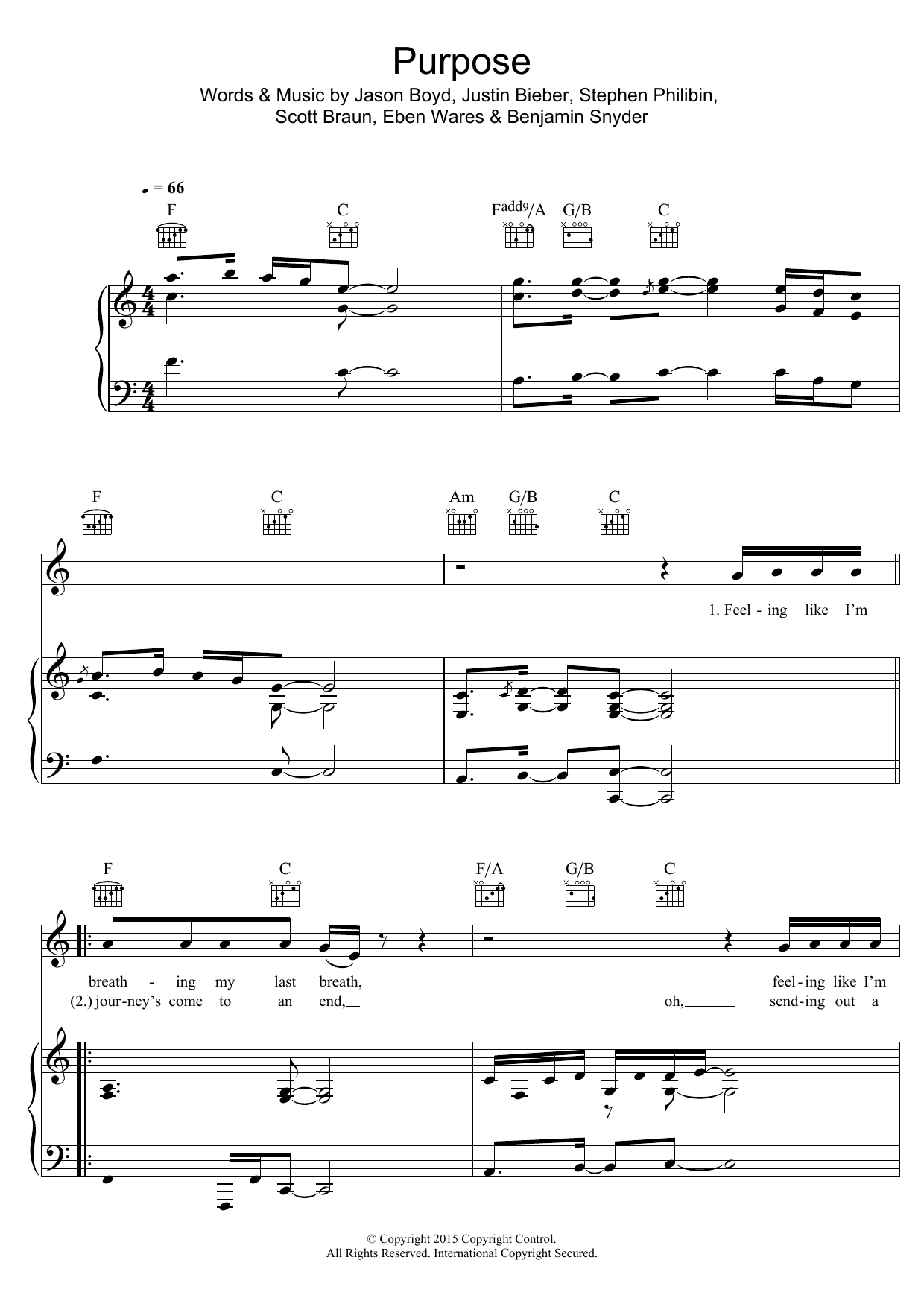 Download Justin Bieber Purpose Sheet Music and learn how to play Beginner Piano PDF digital score in minutes