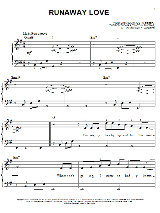 Download Justin Bieber Runaway Love Sheet Music and learn how to play Piano, Vocal & Guitar (Right-Hand Melody) PDF digital score in minutes