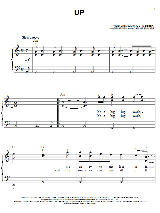 Download Justin Bieber Up Sheet Music and learn how to play Easy Piano PDF digital score in minutes
