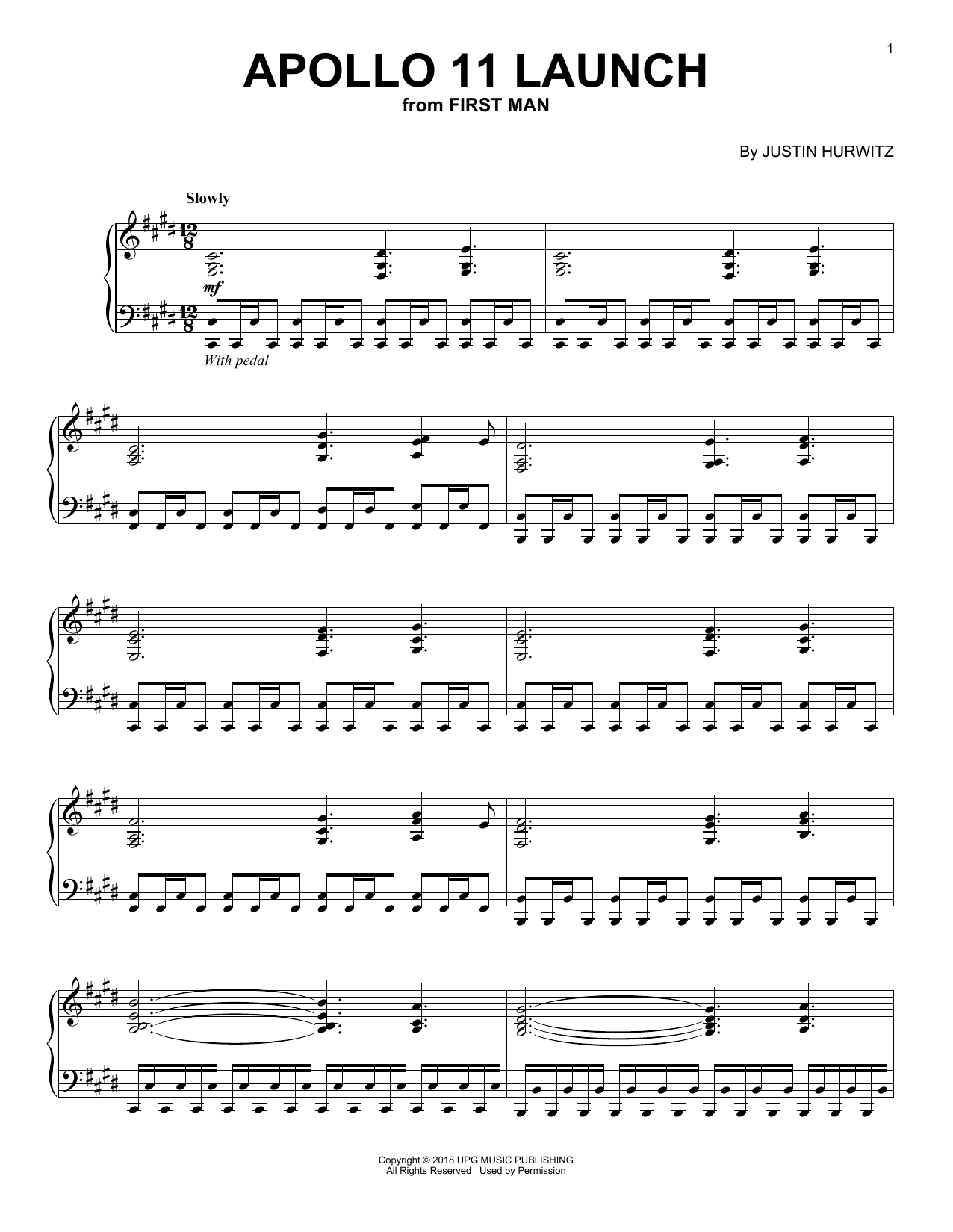 Download Justin Hurwitz Apollo 11 Launch (from First Man) Sheet Music and learn how to play Piano Solo PDF digital score in minutes