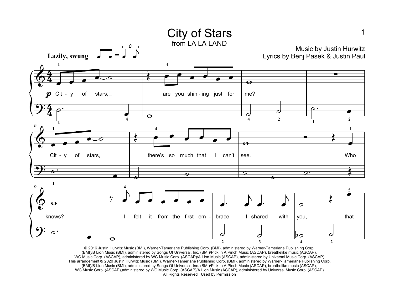 Download Justin Hurwitz City Of Stars (from La La Land) (arr. Christopher Hussey) Sheet Music and learn how to play Educational Piano PDF digital score in minutes