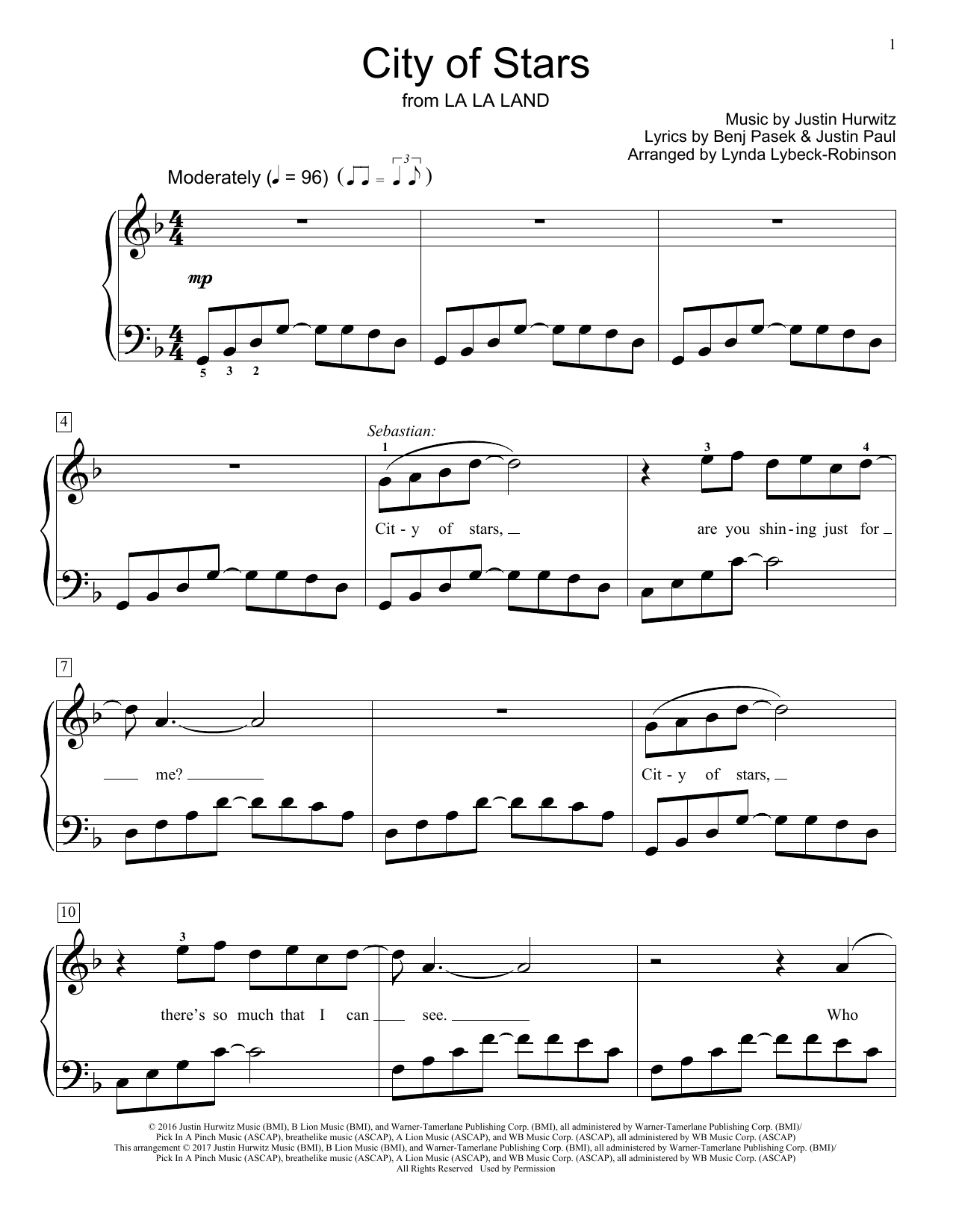 Download Lynda Lybeck-Robinson City Of Stars Sheet Music and learn how to play Educational Piano PDF digital score in minutes