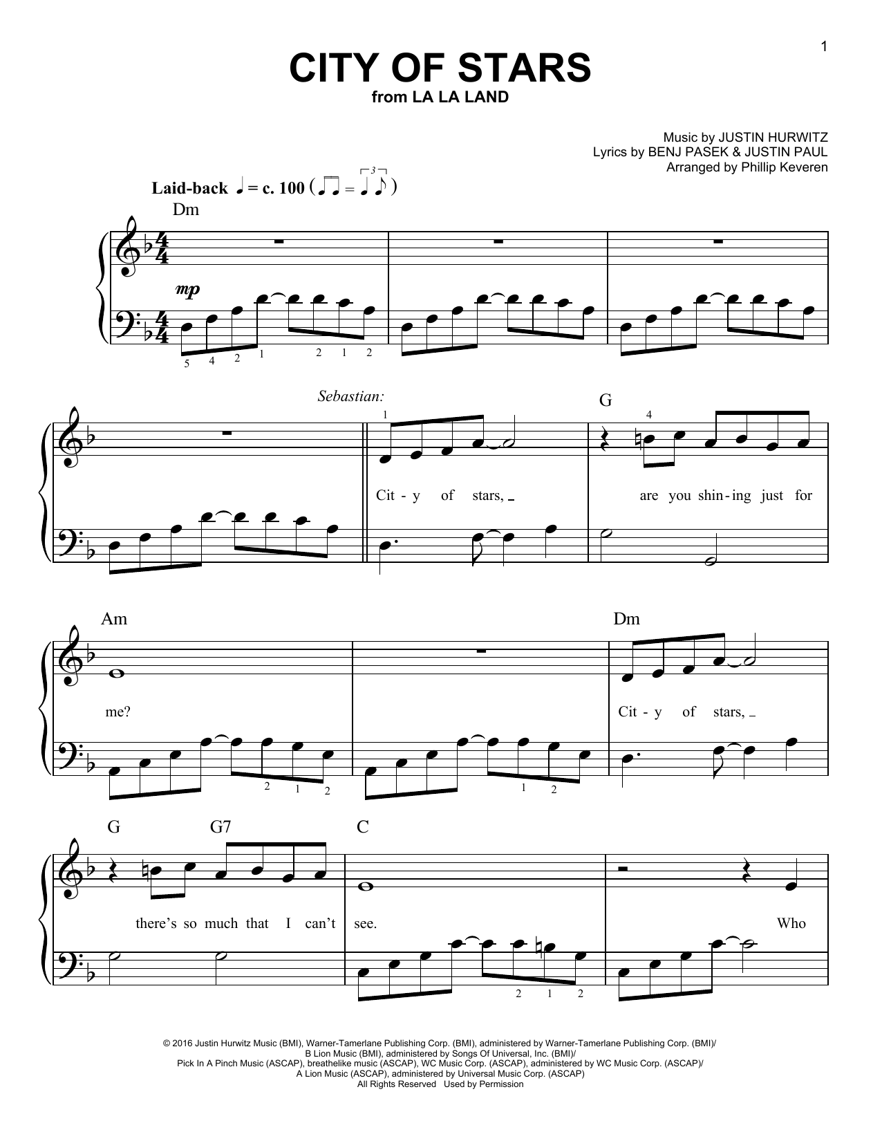 Download Justin Hurwitz City Of Stars (from La La Land) (arr. Phillip Keveren) Sheet Music and learn how to play Easy Piano PDF digital score in minutes