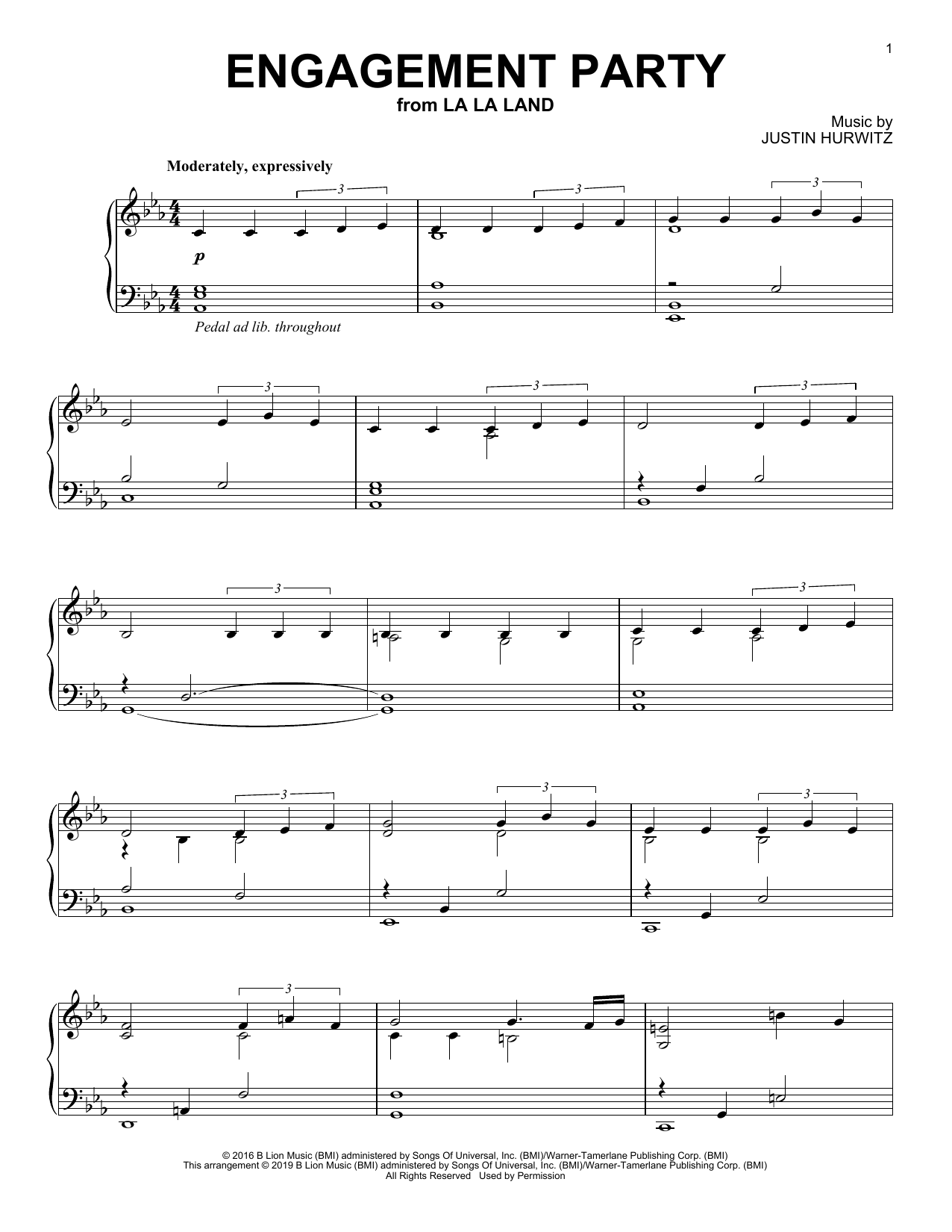 Download Justin Hurwitz Engagement Party (from La La Land) Sheet Music and learn how to play Piano Solo PDF digital score in minutes