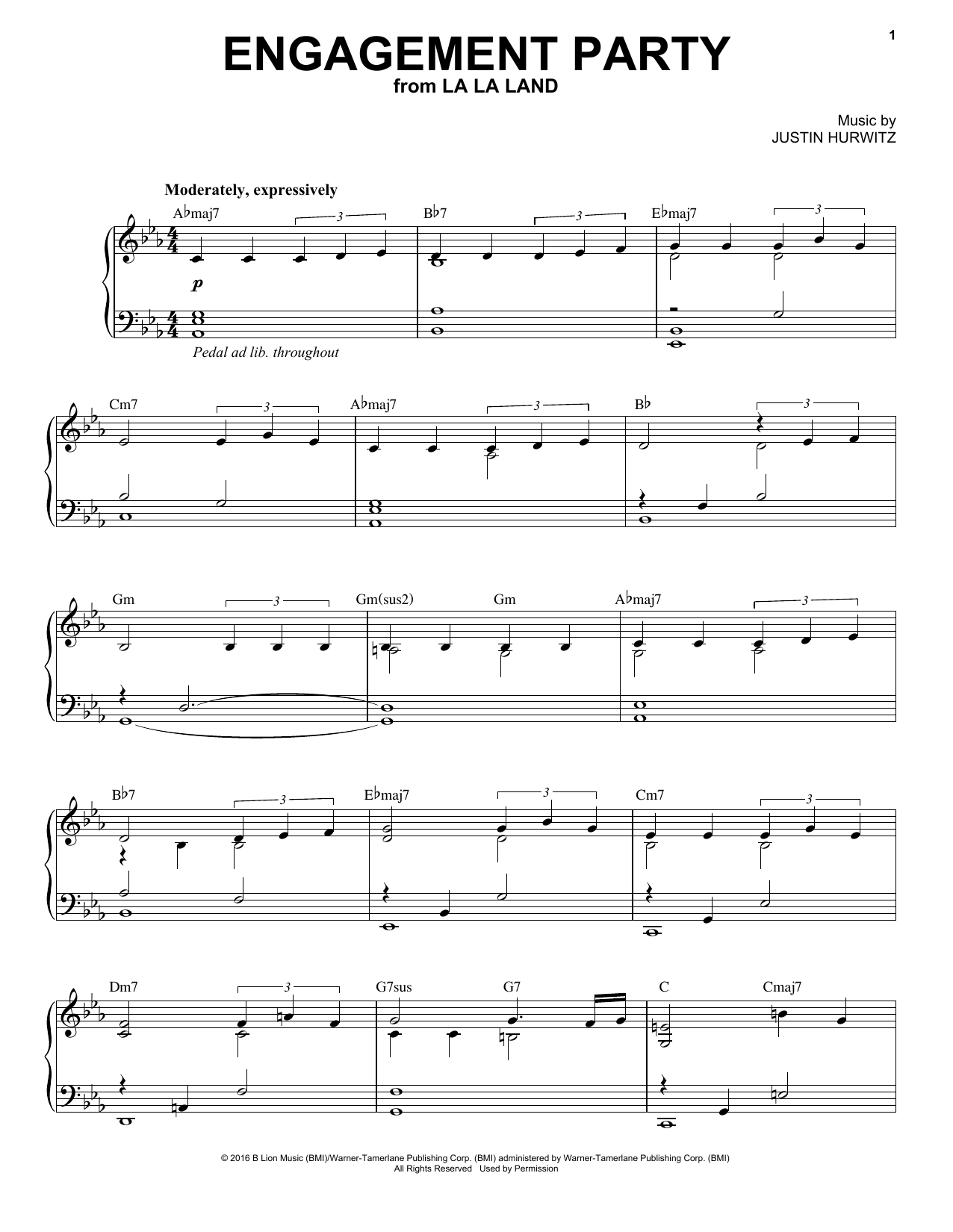 Download Justin Hurwitz Engagement Party (from La La Land) Sheet Music and learn how to play Easy Guitar Tab PDF digital score in minutes