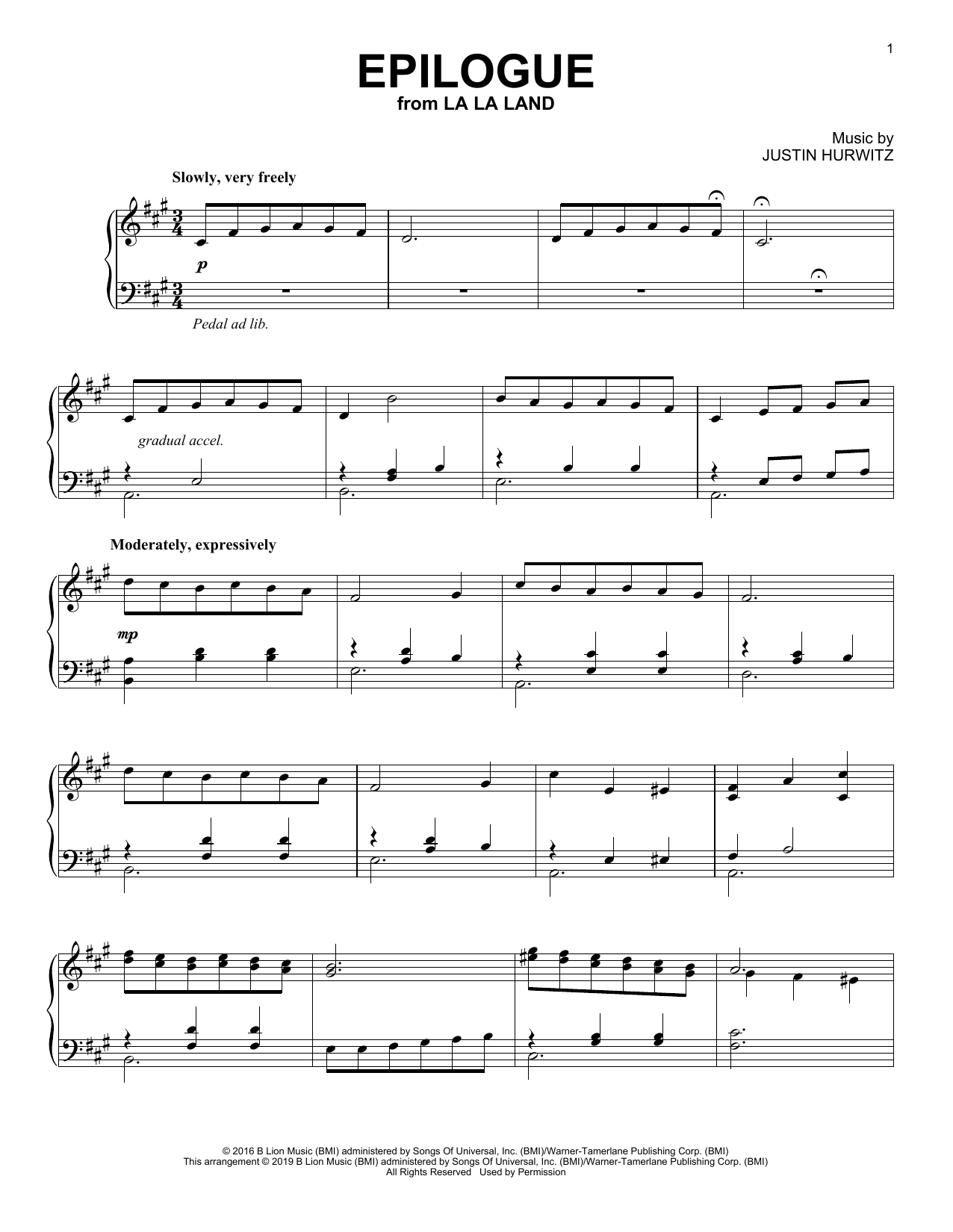 Download Justin Hurwitz Epilogue (from La La Land) Sheet Music and learn how to play Piano Solo PDF digital score in minutes