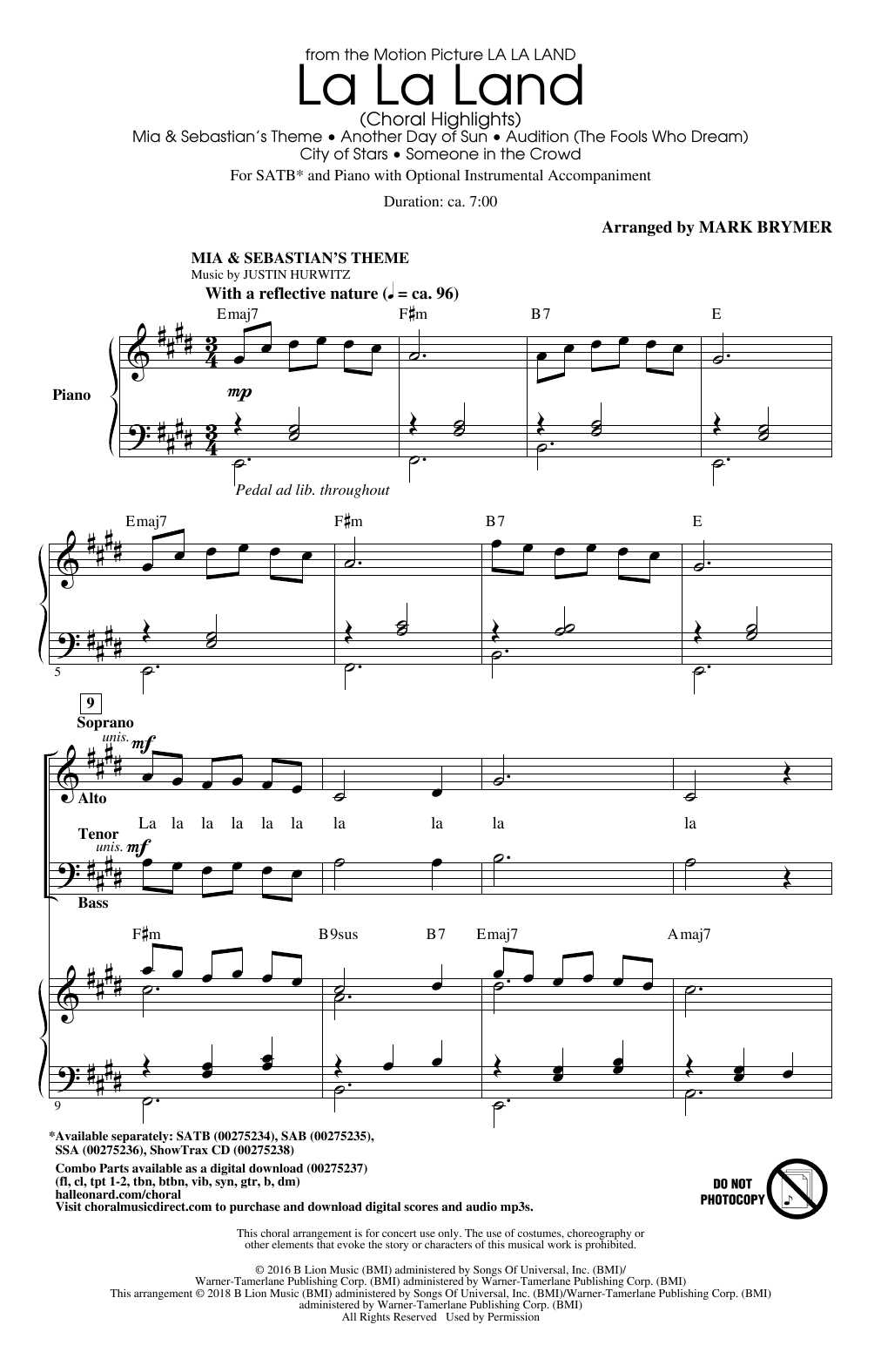 Download Justin Hurwitz La La Land: Choral Highlights (arr. Mark Brymer) Sheet Music and learn how to play SSA Choir PDF digital score in minutes