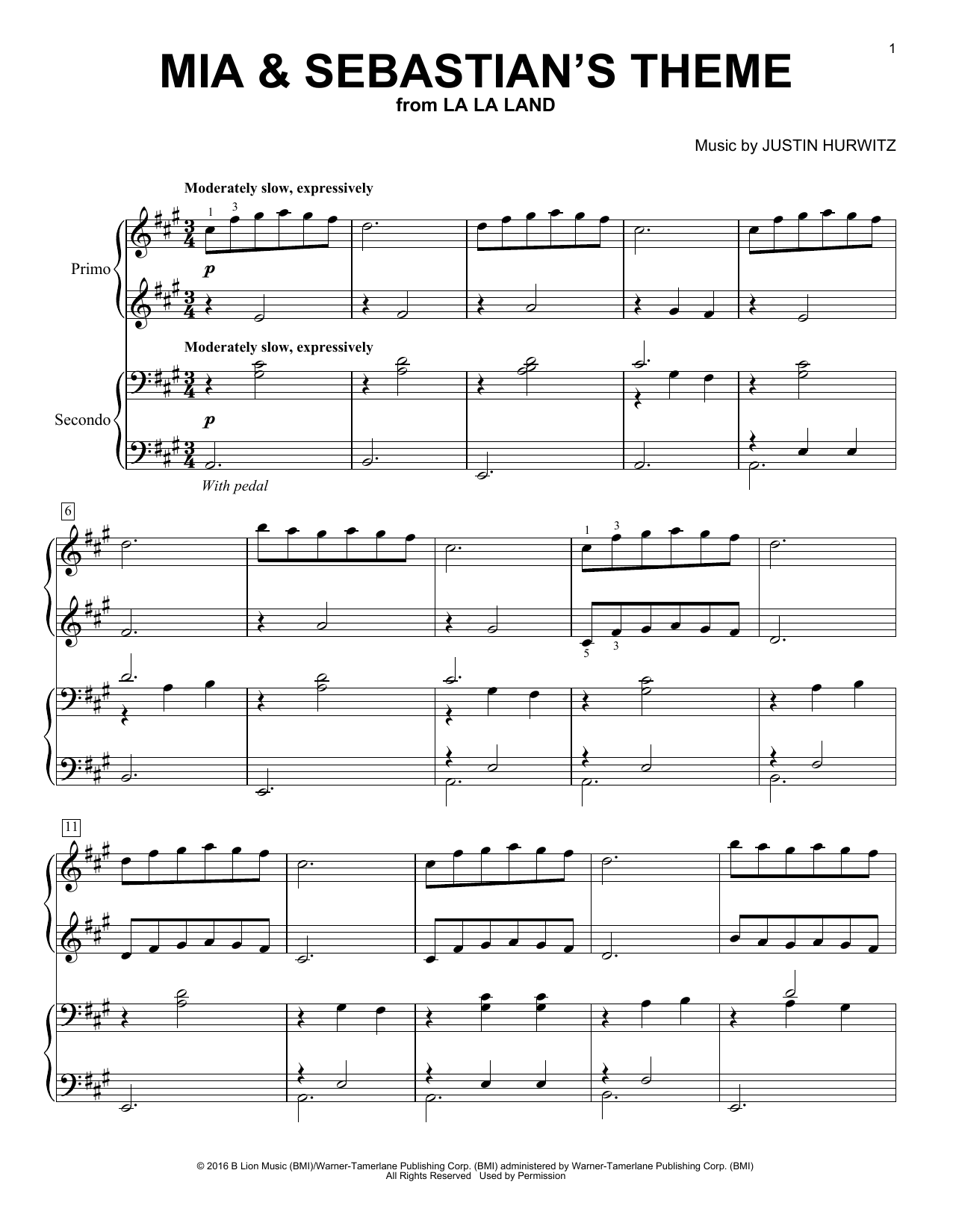 Download Justin Hurwitz Mia & Sebastian's Theme Sheet Music and learn how to play Piano Duet PDF digital score in minutes