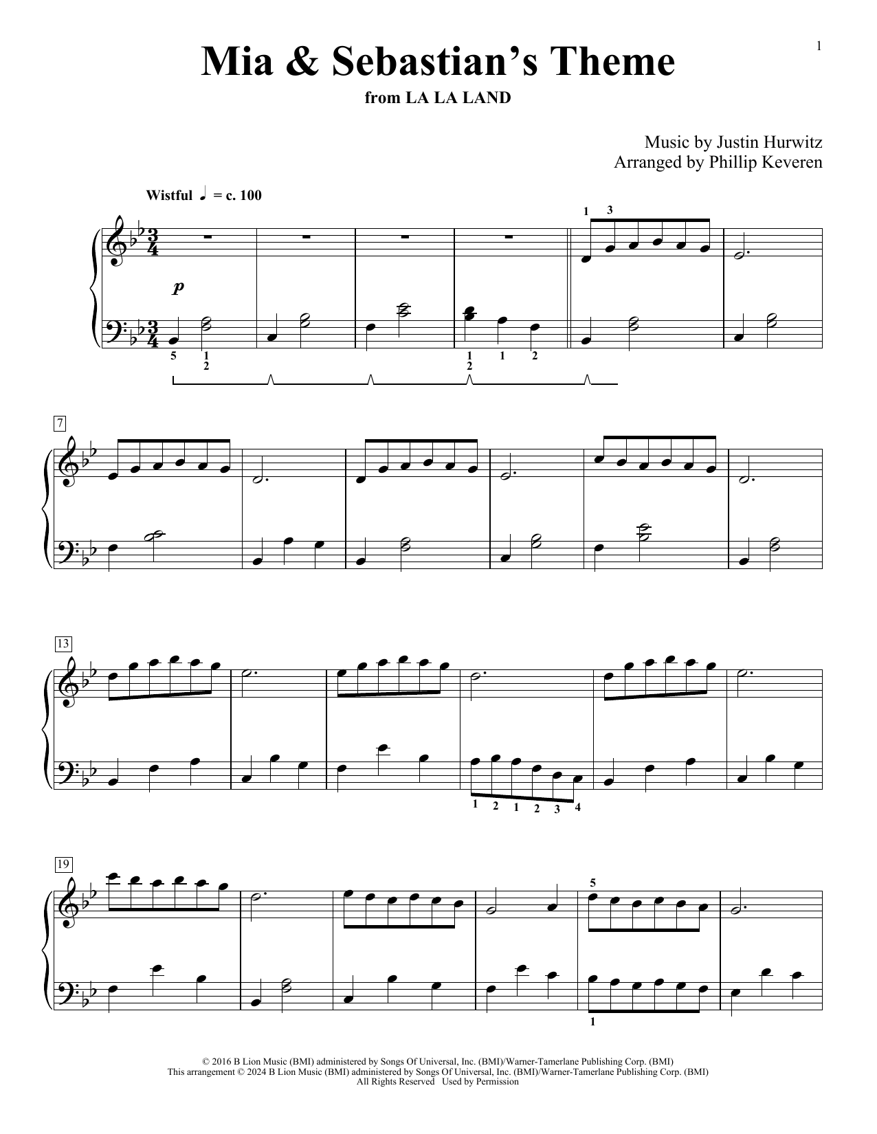 Download Justin Hurwitz Mia & Sebastian's Theme (from La La Land) (arr. Phillip Keveren) Sheet Music and learn how to play Piano Solo PDF digital score in minutes