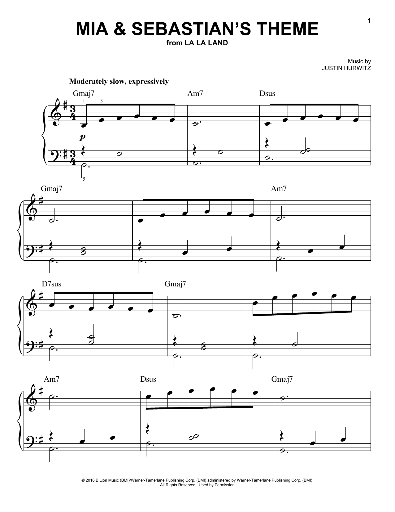 Download Justin Hurwitz Mia & Sebastian's Theme (from La La Land) Sheet Music and learn how to play Tenor Sax Solo PDF digital score in minutes