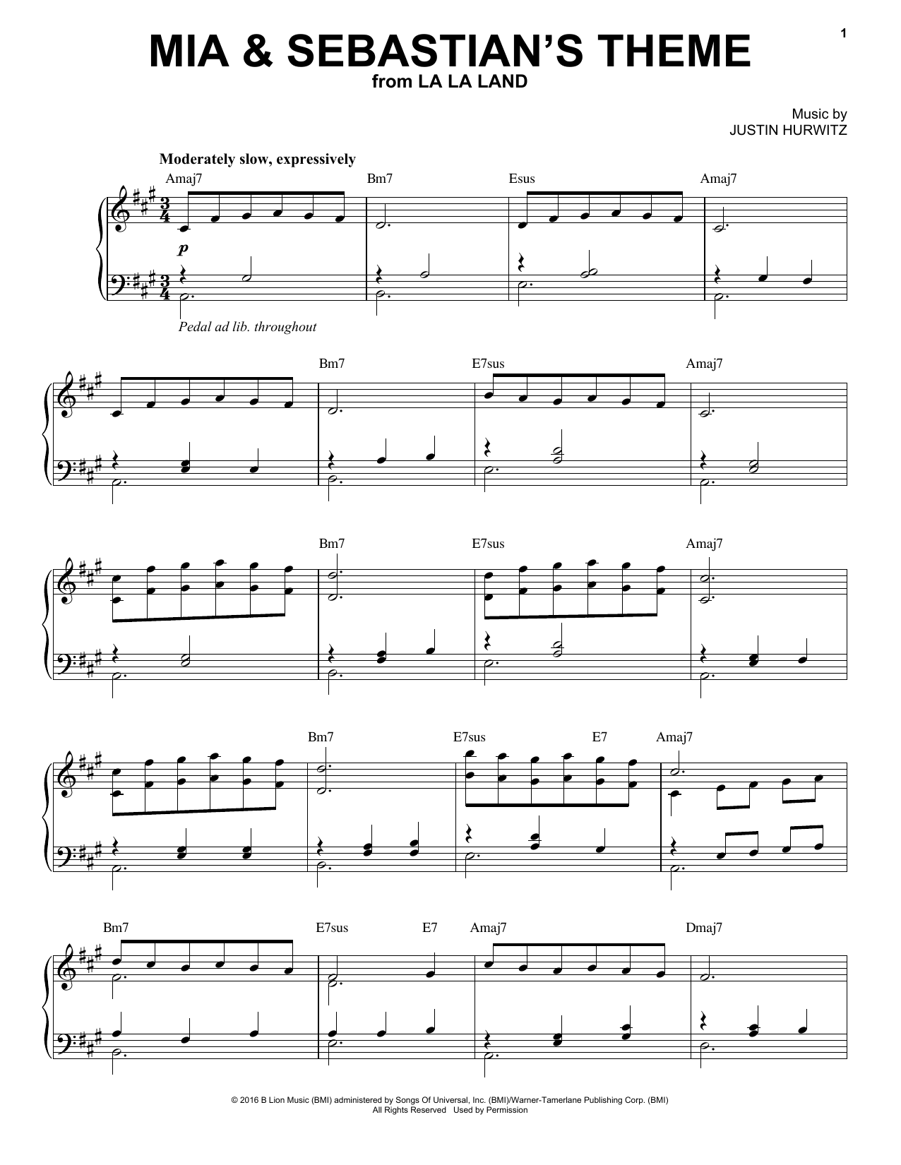 Download Justin Hurwitz Mia And Sebastian's Theme (from La La Land) Sheet Music and learn how to play Piano Solo PDF digital score in minutes