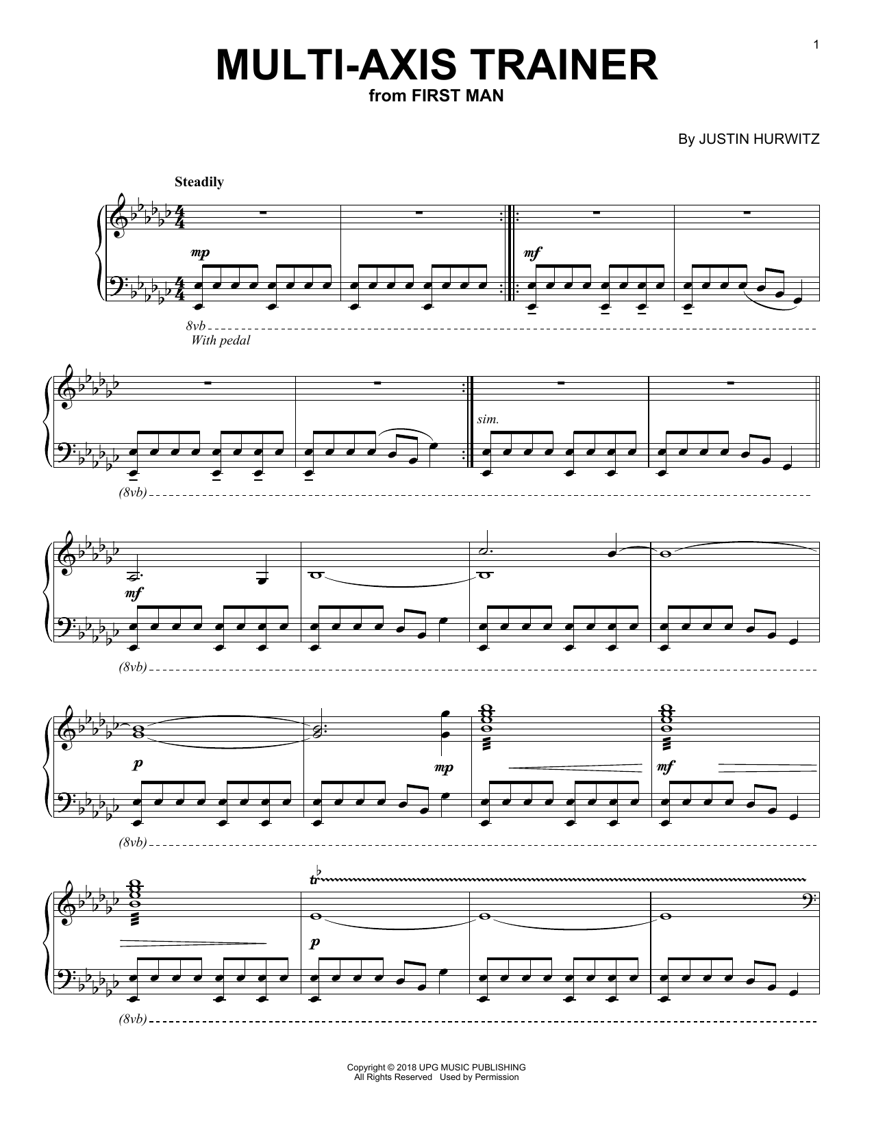 Download Justin Hurwitz Multi-Axis Trainer (from First Man) Sheet Music and learn how to play Piano Solo PDF digital score in minutes