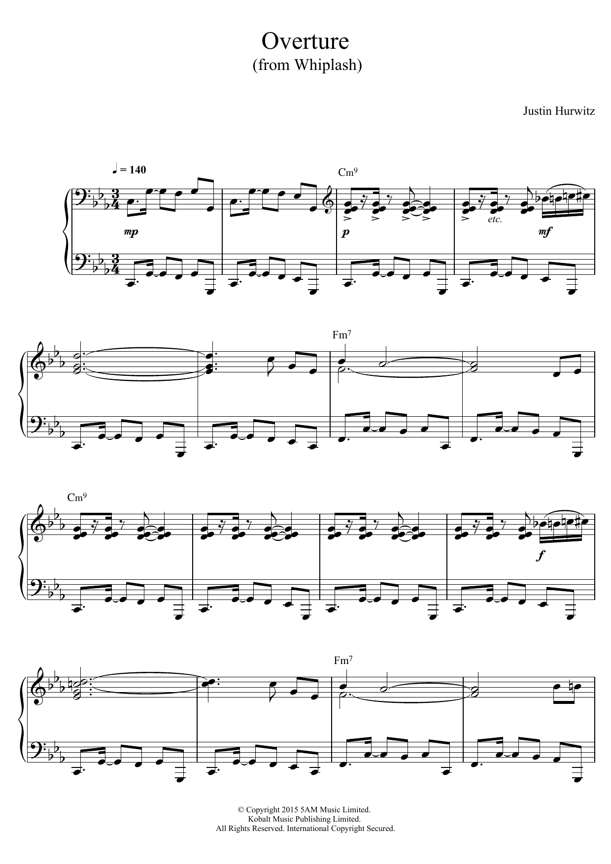 Download Justin Hurwitz Overture (from 'Whiplash') Sheet Music and learn how to play Piano PDF digital score in minutes