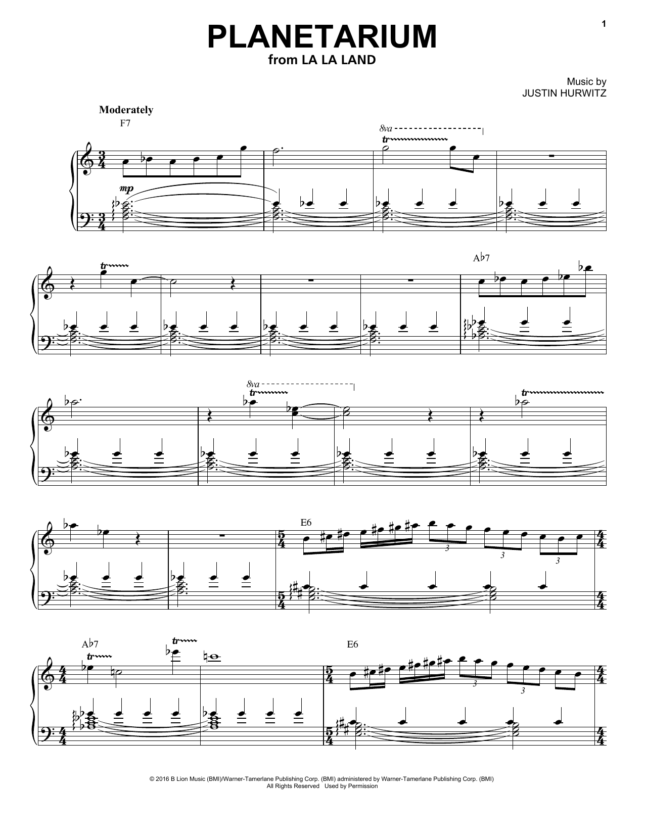 Download Justin Hurwitz Planetarium Sheet Music and learn how to play Piano Duet PDF digital score in minutes