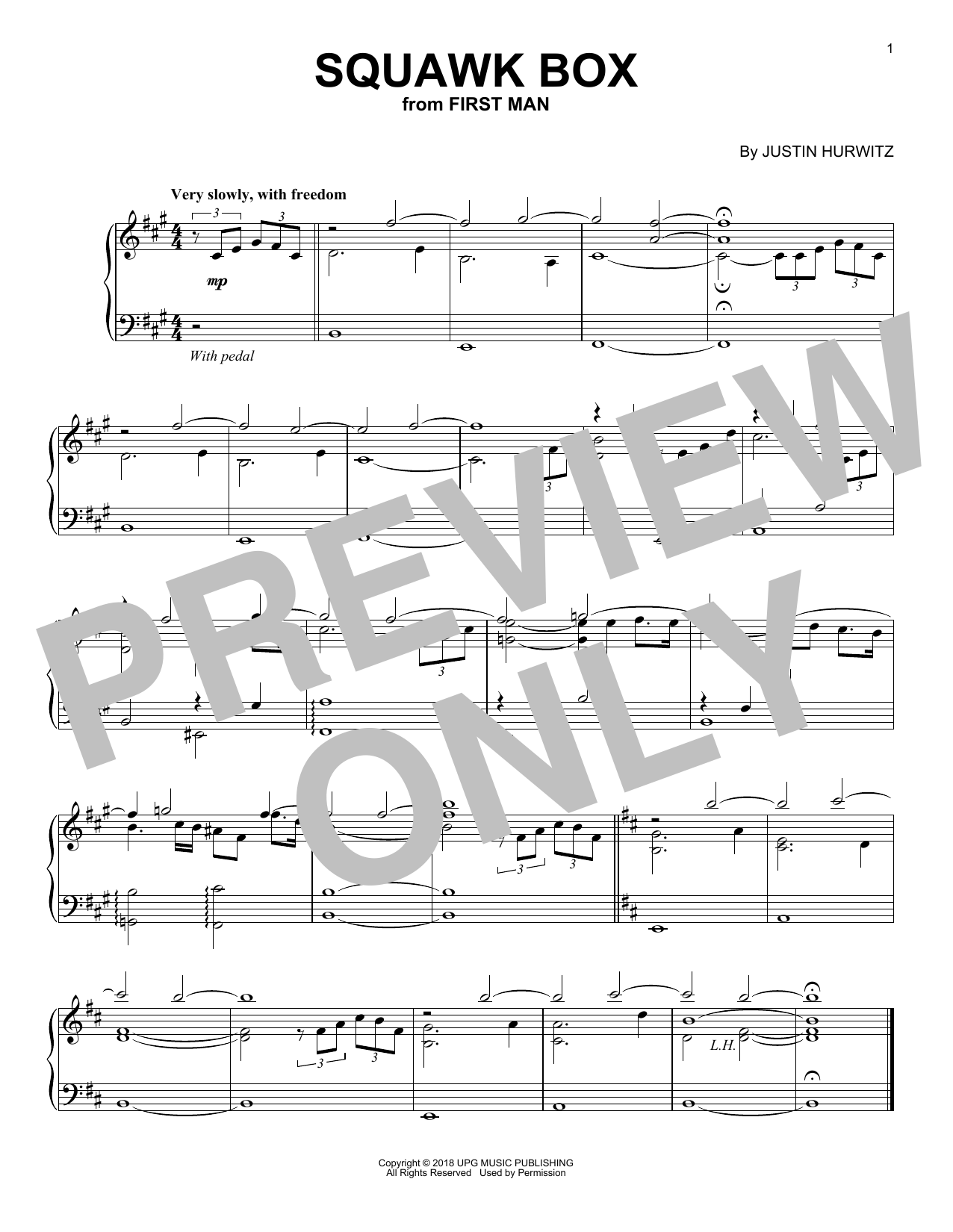 Download Justin Hurwitz Squawk Box (from First Man) Sheet Music and learn how to play Piano Solo PDF digital score in minutes