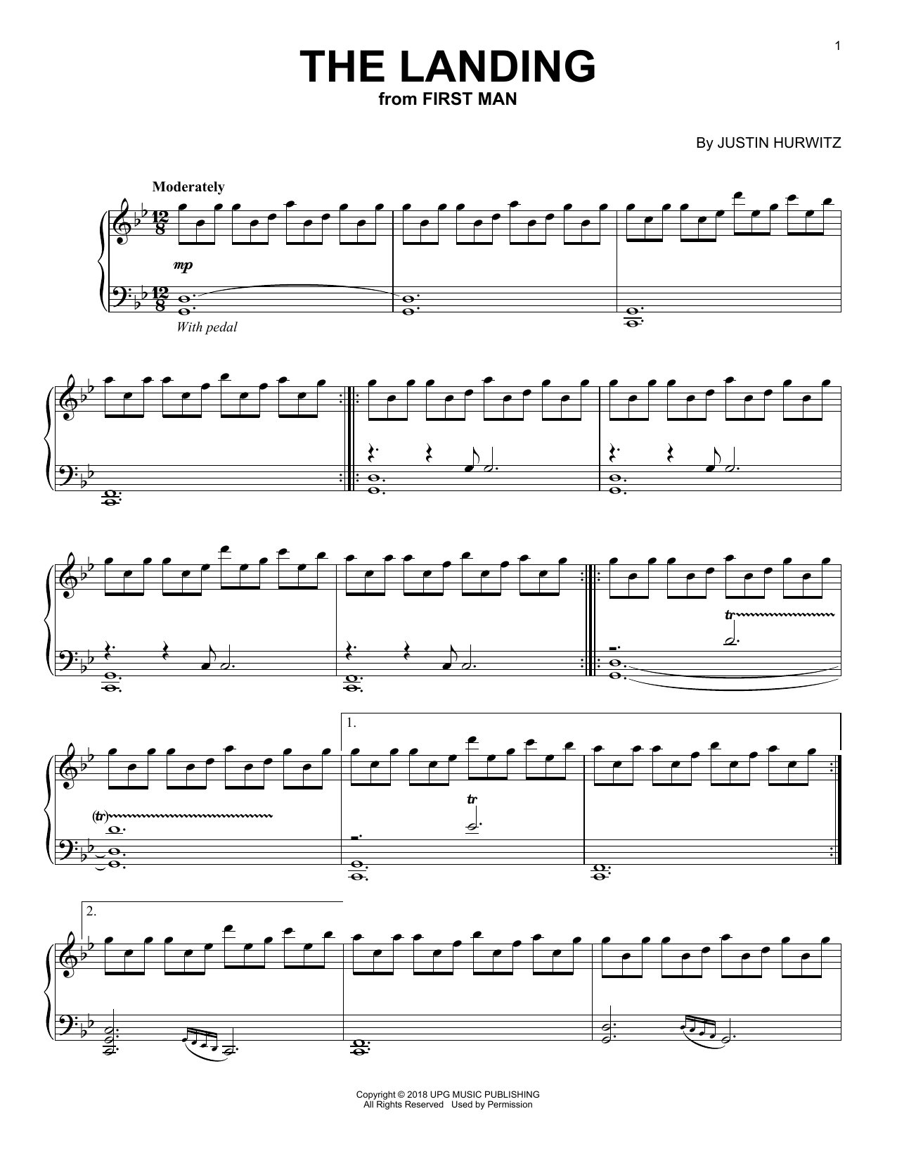 Download Justin Hurwitz The Landing (from First Man) Sheet Music and learn how to play Piano Solo PDF digital score in minutes