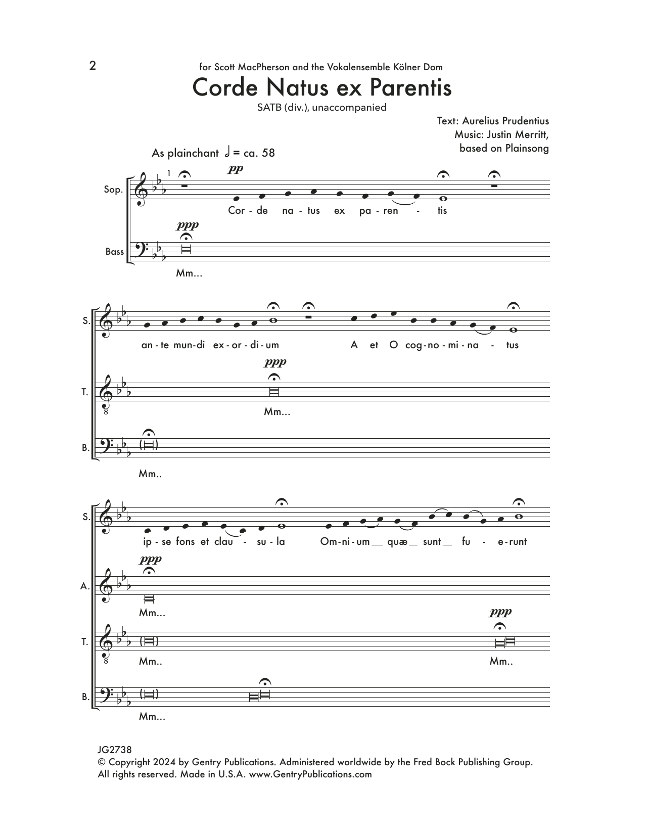 Download Justin Merritt Corde Natus Ex Parentis Sheet Music and learn how to play SATB Choir PDF digital score in minutes