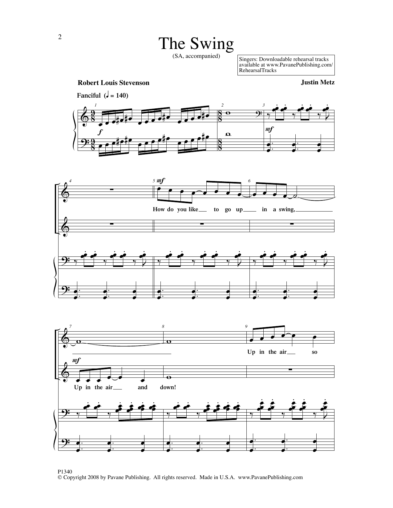 Download Justin Metz The Swing Sheet Music and learn how to play 2-Part Choir PDF digital score in minutes