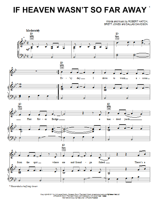 Download Justin Moore If Heaven Wasn't So Far Away Sheet Music and learn how to play Piano, Vocal & Guitar (Right-Hand Melody) PDF digital score in minutes
