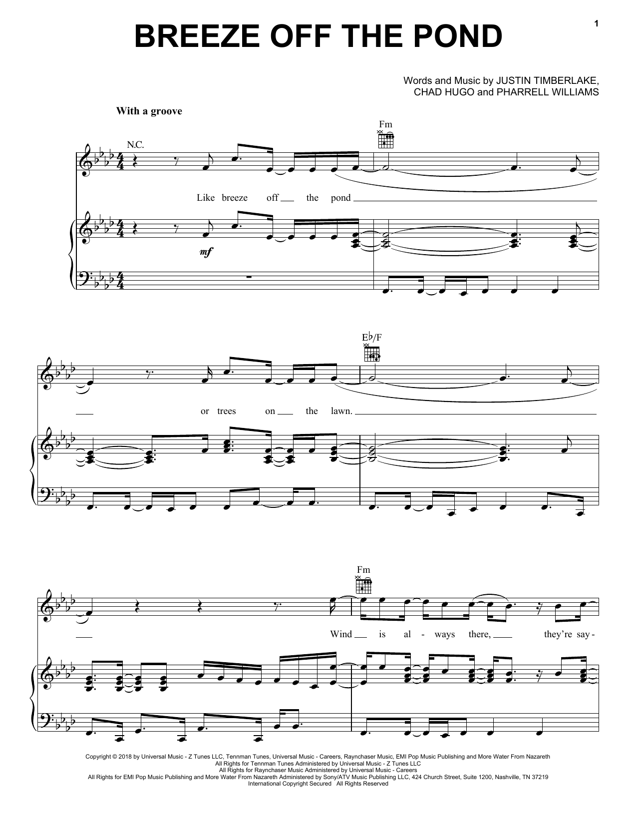 Download Justin Timberlake Breeze Off The Pond Sheet Music and learn how to play Piano, Vocal & Guitar (Right-Hand Melody) PDF digital score in minutes
