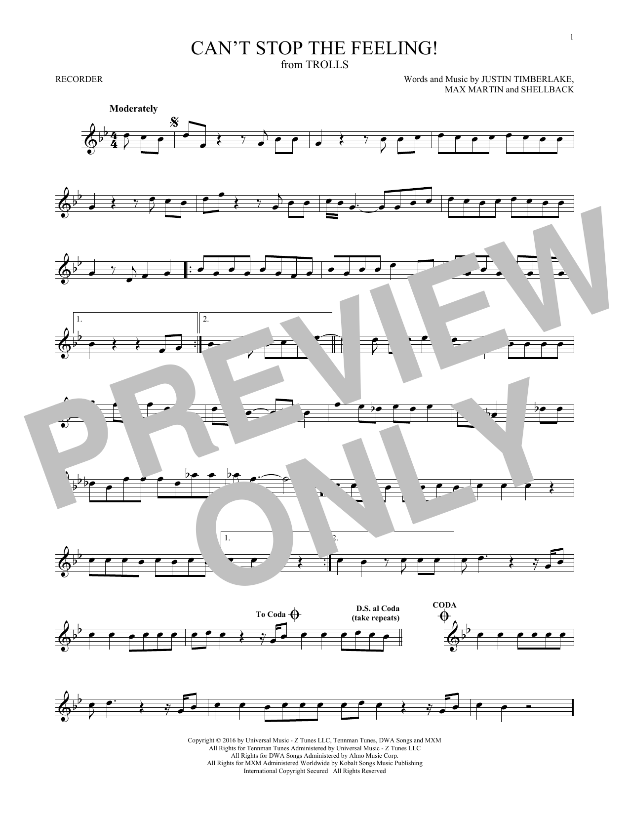 Download Justin Timberlake Can't Stop The Feeling! (from Trolls) Sheet Music and learn how to play Violin Solo PDF digital score in minutes
