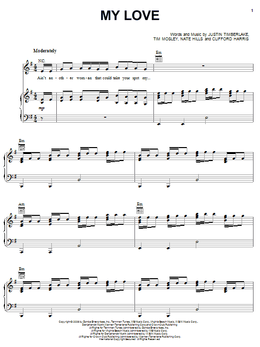 Download Justin Timberlake My Love (feat. T.I.) Sheet Music and learn how to play Piano, Vocal & Guitar (Right-Hand Melody) PDF digital score in minutes