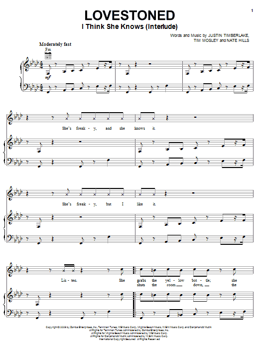 Download Justin Timberlake Lovestoned (I Think She Knows Interlude) Sheet Music and learn how to play Piano, Vocal & Guitar (Right-Hand Melody) PDF digital score in minutes