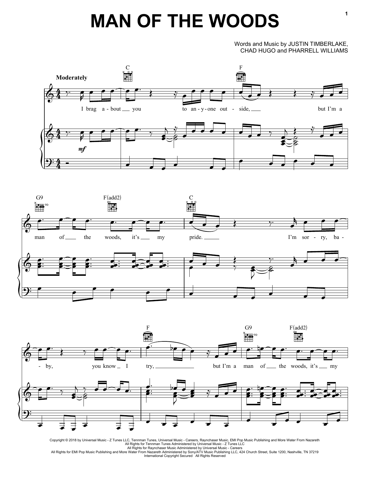 Download Justin Timberlake Man Of The Woods Sheet Music and learn how to play Piano, Vocal & Guitar (Right-Hand Melody) PDF digital score in minutes