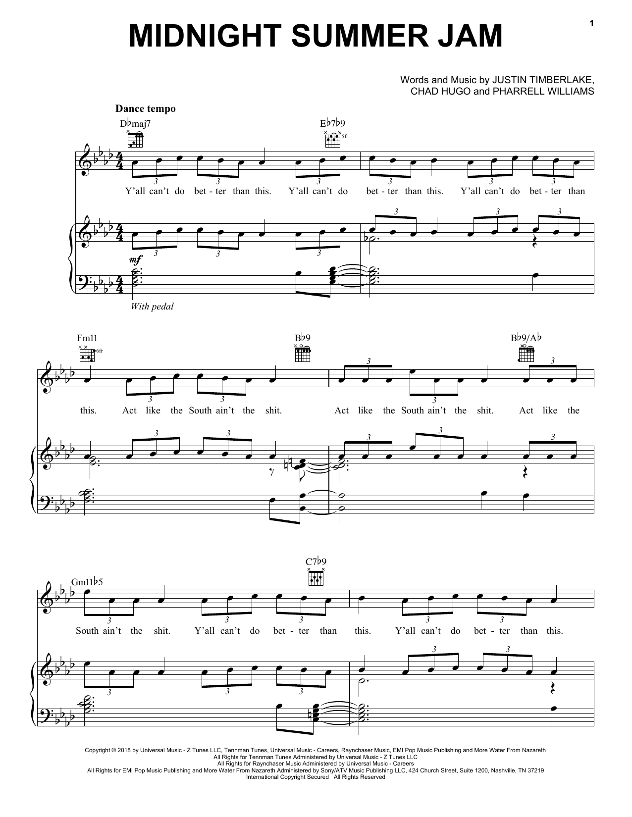 Download Justin Timberlake Midnight Summer Jam Sheet Music and learn how to play Piano, Vocal & Guitar (Right-Hand Melody) PDF digital score in minutes