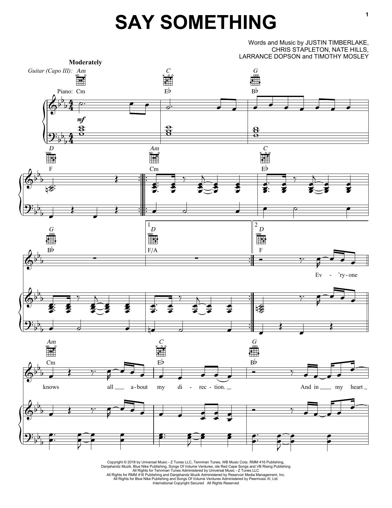 Download Justin Timberlake feat. Chris Stapleton Say Something Sheet Music and learn how to play Ukulele PDF digital score in minutes