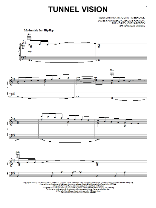 Download Justin Timberlake Tunnel Vision Sheet Music and learn how to play Piano, Vocal & Guitar (Right-Hand Melody) PDF digital score in minutes