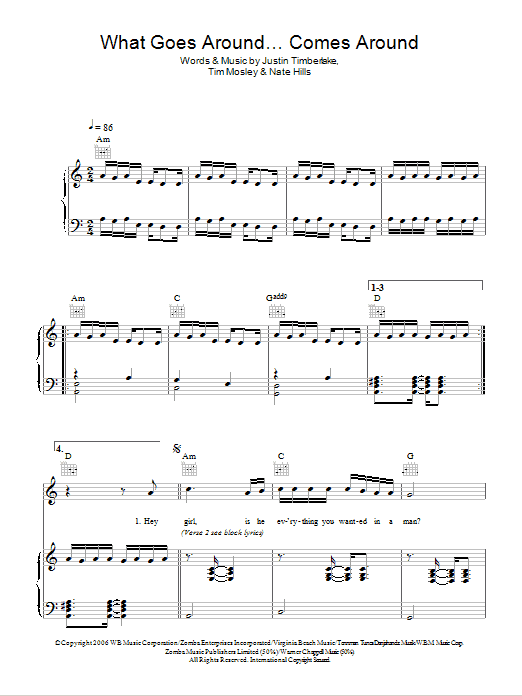 Download Justin Timberlake What Goes Around ... Comes Around Interlude Sheet Music and learn how to play Piano, Vocal & Guitar PDF digital score in minutes