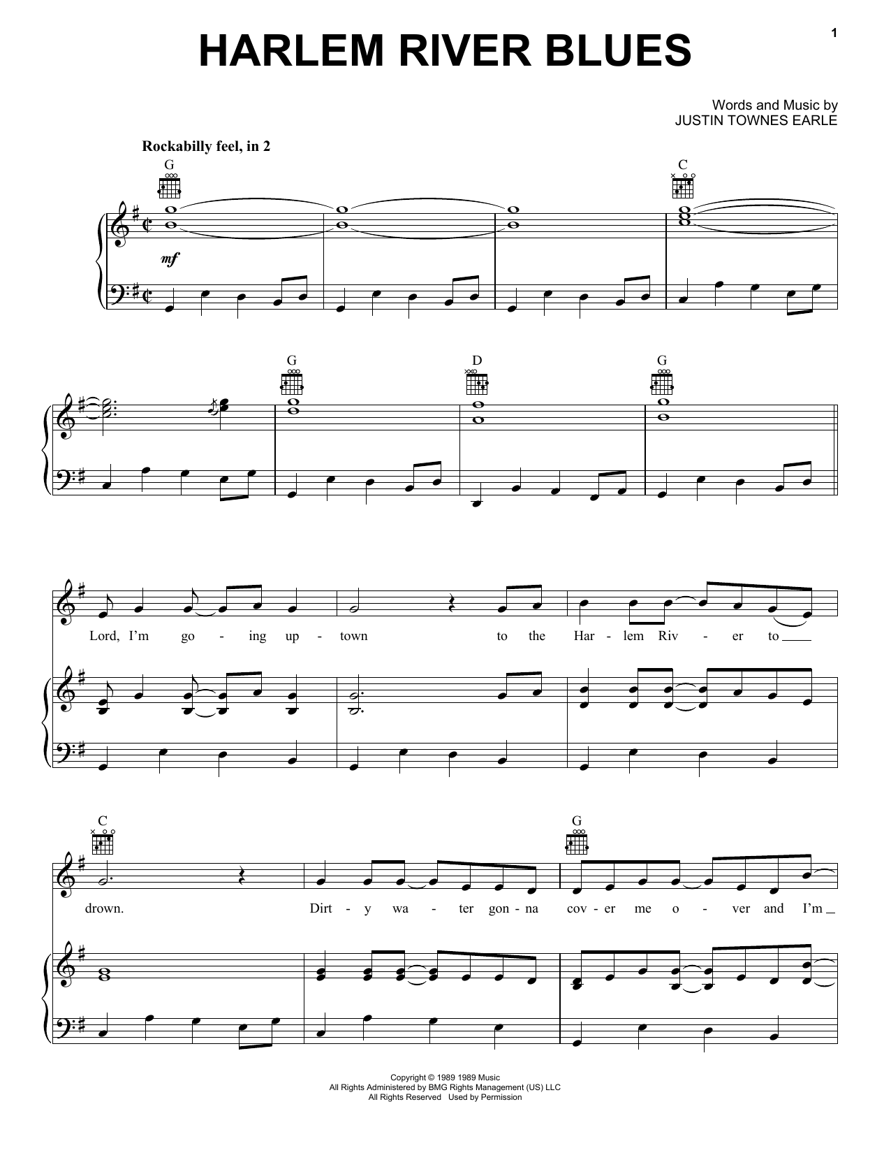 Download Justin Townes Earle Harlem River Blues Sheet Music and learn how to play Piano, Vocal & Guitar Chords (Right-Hand Melody) PDF digital score in minutes