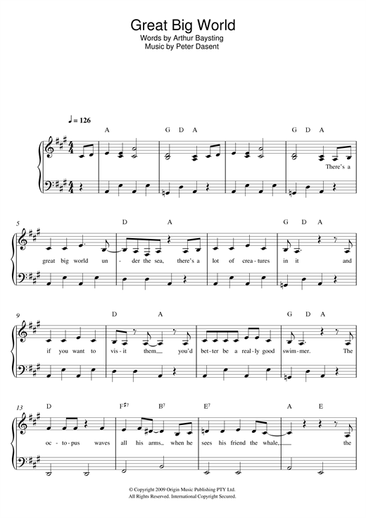 Download Justine Clarke Great Big World Sheet Music and learn how to play Beginner Piano PDF digital score in minutes
