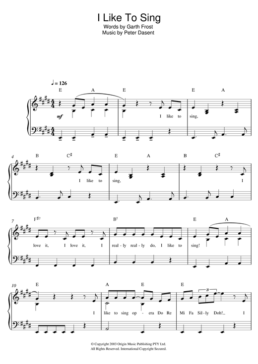 Download Justine Clarke I Like To Sing Sheet Music and learn how to play Beginner Piano PDF digital score in minutes
