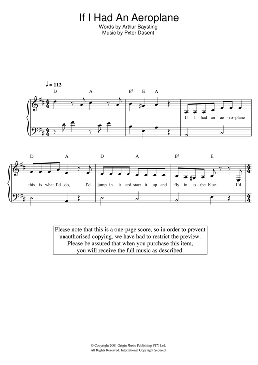 Download Justine Clarke If I Had An Aeroplane Sheet Music and learn how to play Beginner Piano PDF digital score in minutes
